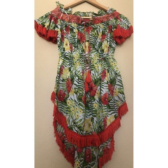 XOXO Womens Green Floral Off Shoulder Tunic Top Juniors S - Picture 1 of 8